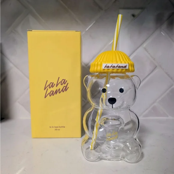 La La Land Yellow Glass Bear Cup Bottle 20 oz Bearista Cold Cup Collectible - Picture 1 of 6